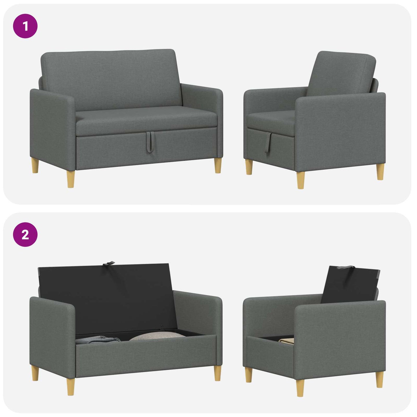 vidaXL Σαλονάκι Σετ Με Αποθηκευτικό Χώρο 2 pcs Σκούρο Γκρι Πολυεστέρας