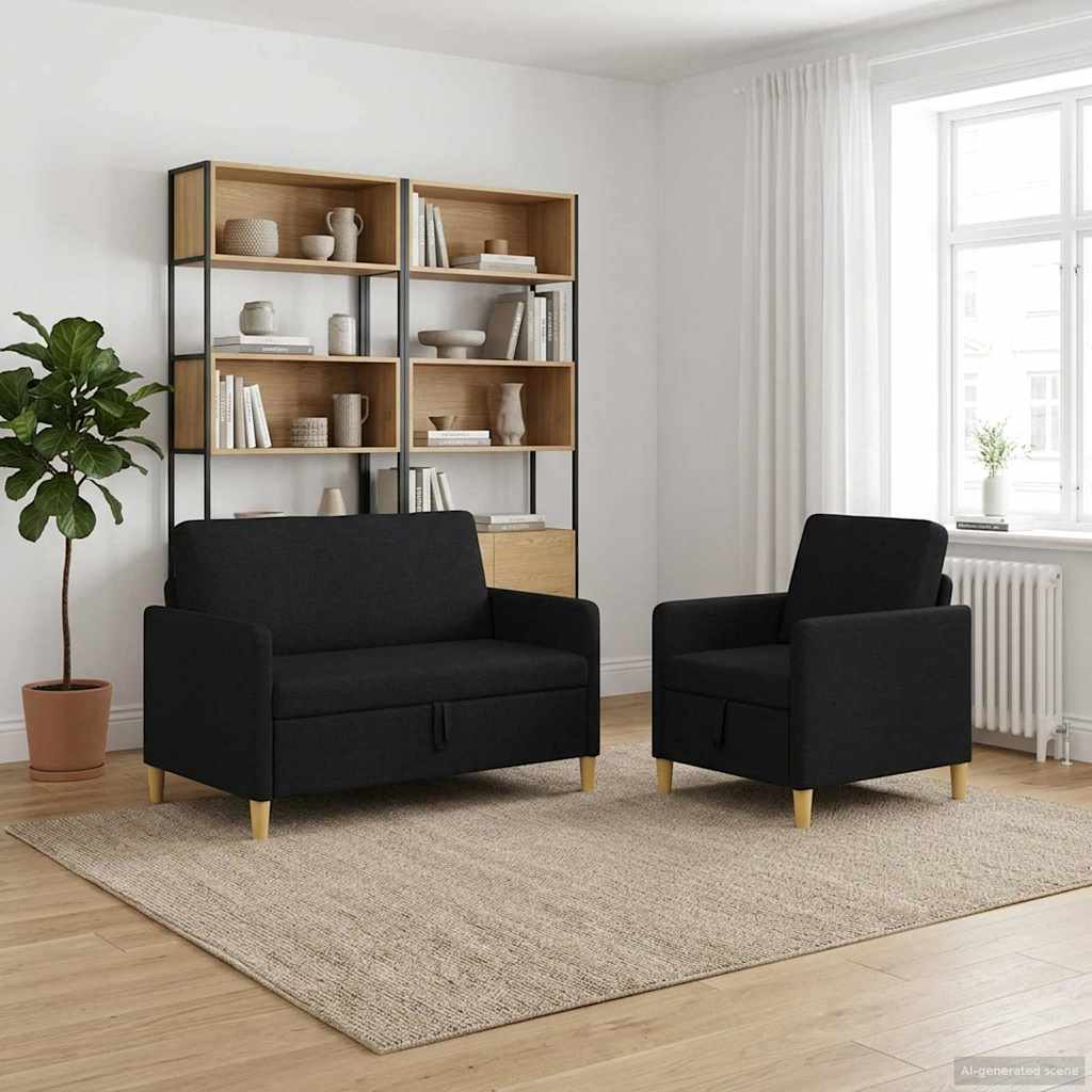 vidaXL Σαλονάκι Σετ Με Αποθηκευτικό Χώρο 2 pcs Μαύρο Πολυεστέρας