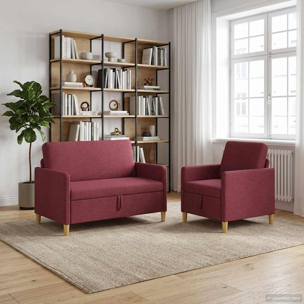 vidaXL Σαλονάκι Σετ Με Αποθηκευτικό Χώρο 2 pcs Κόκκινο Πολυεστέρας
