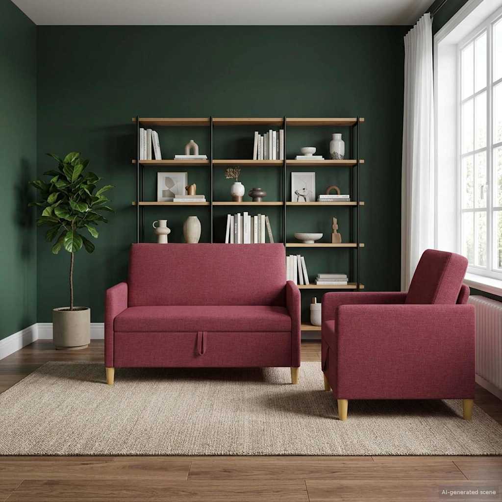 vidaXL Σαλονάκι Σετ Με Αποθηκευτικό Χώρο 2 pcs Κόκκινο Πολυεστέρας