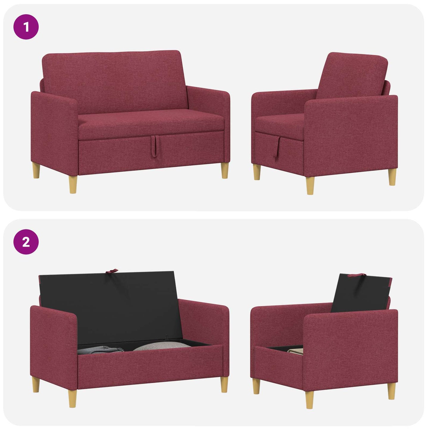 vidaXL Σαλονάκι Σετ Με Αποθηκευτικό Χώρο 2 pcs Κόκκινο Πολυεστέρας