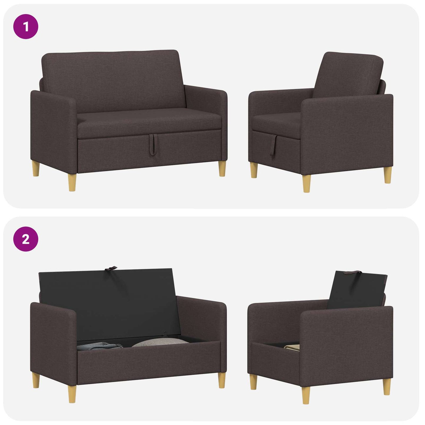 vidaXL Σαλονάκι Σετ Με Αποθηκευτικό Χώρο 2 pcs Σκούρο Καφέ Πολυεστέρας