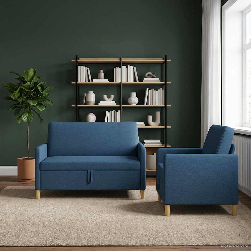 vidaXL Σαλονάκι Σετ Με Αποθηκευτικό Χώρο 2 pcs Μπλε Πολυεστέρας