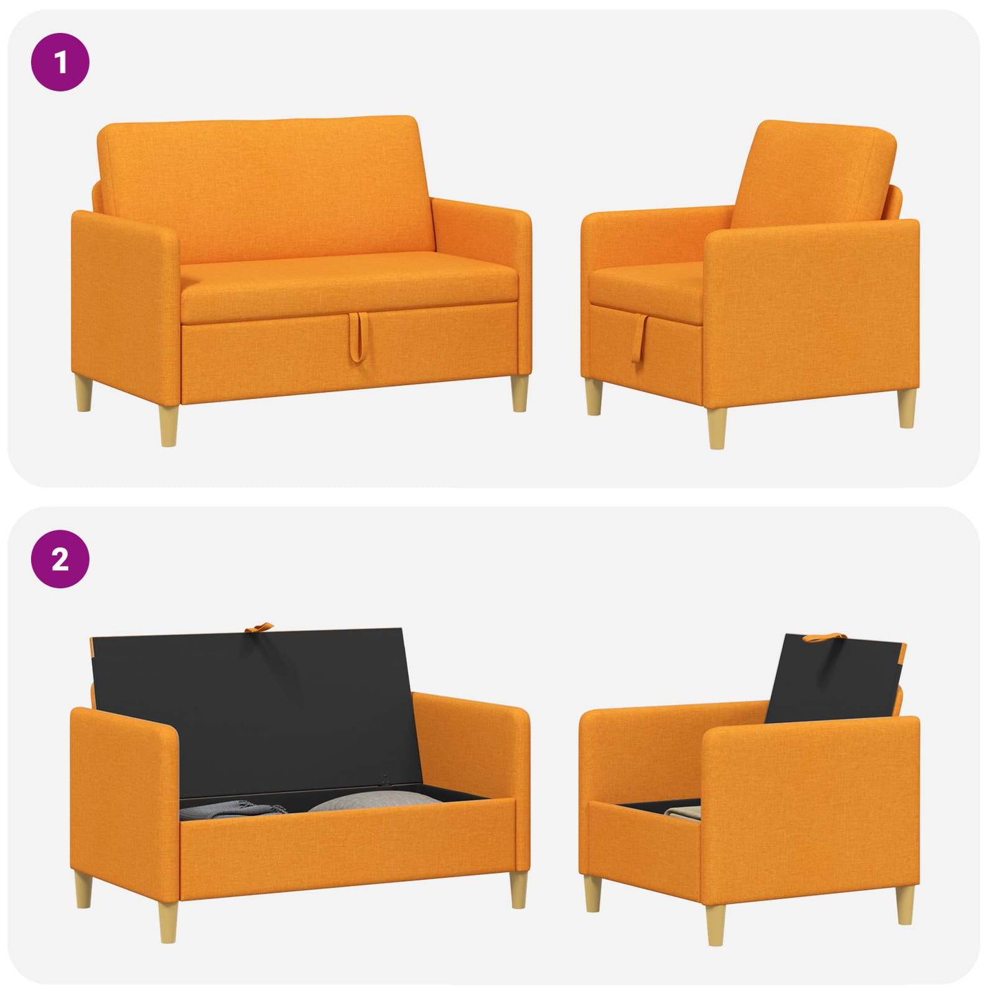 vidaXL Σαλονάκι Σετ Με Αποθηκευτικό Χώρο 2 pcs Σκούρο κίτρινο