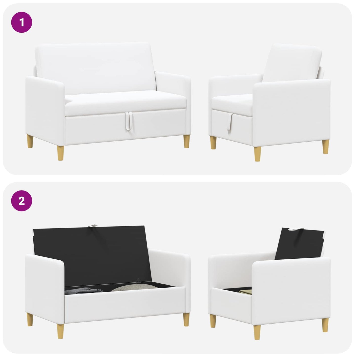 vidaXL Σαλονάκι Σετ Με Αποθηκευτικό Χώρο 2 pcs Λευκό Πολυεστέρας