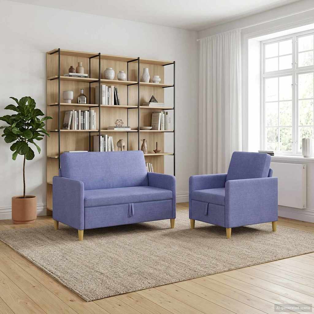 vidaXL Σαλονάκι Σετ Με Αποθηκευτικό Χώρο 2 pcs Μπλε τζην Πολυεστέρας