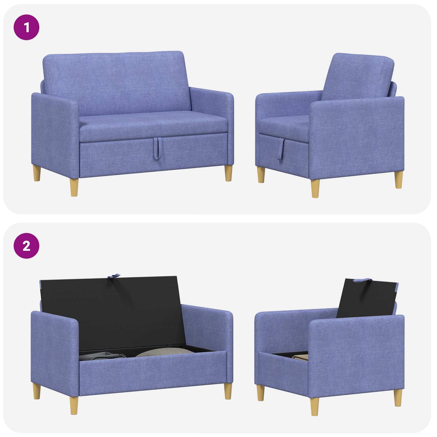 vidaXL Σαλονάκι Σετ Με Αποθηκευτικό Χώρο 2 pcs Μπλε τζην Πολυεστέρας