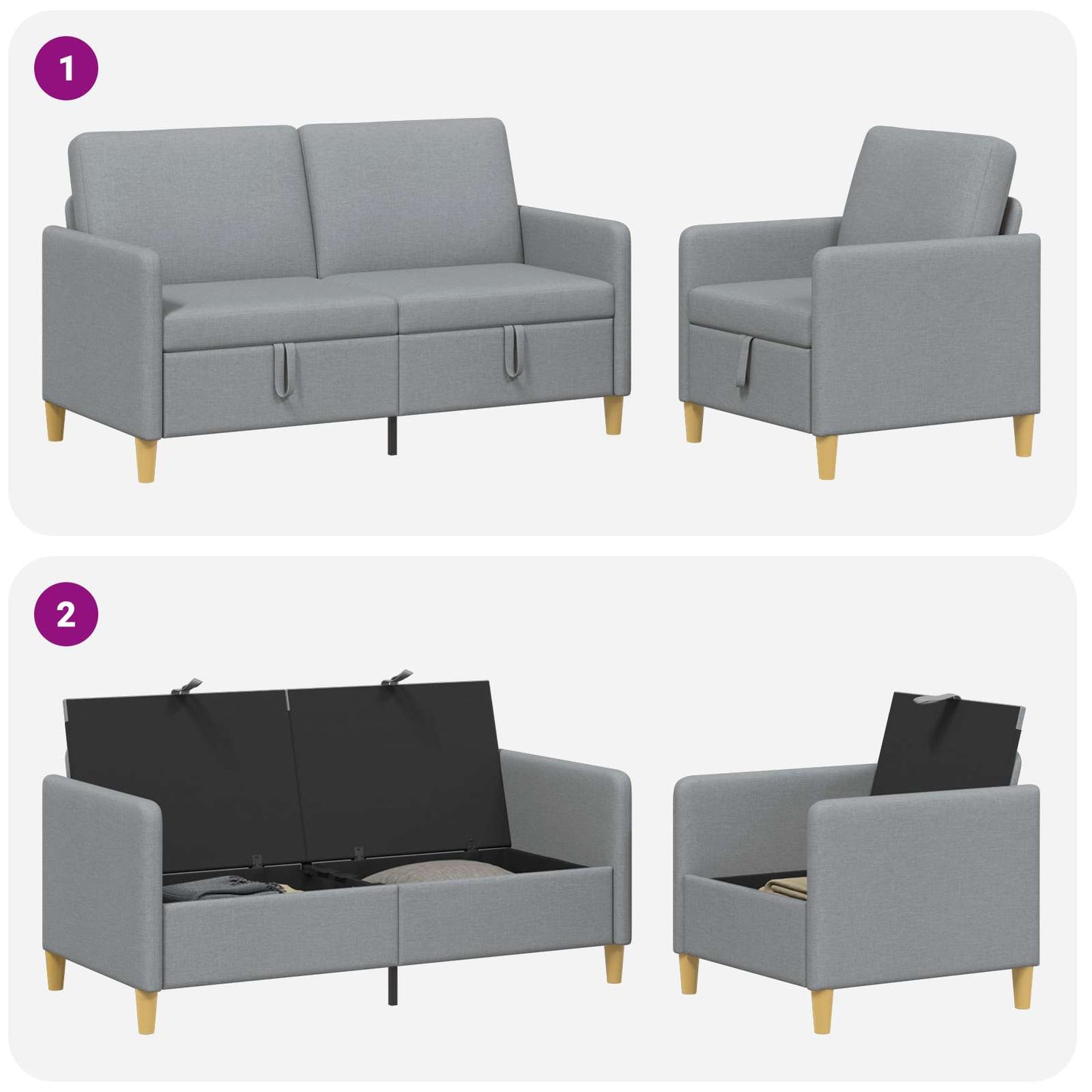 vidaXL Σαλονάκι Σετ Με Αποθηκευτικό Χώρο 2 pcs Ανοιχτό γκρι