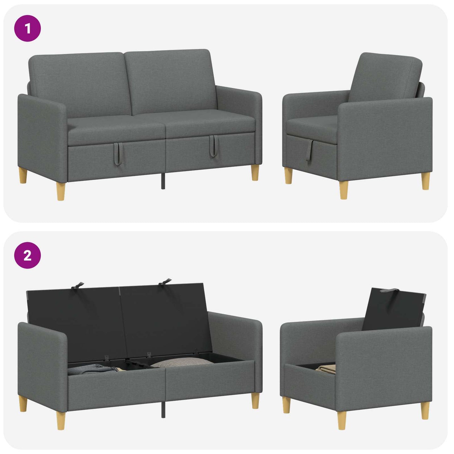 vidaXL Σαλονάκι Σετ Με Αποθηκευτικό Χώρο 2 pcs Σκούρο Γκρι Πολυεστέρας