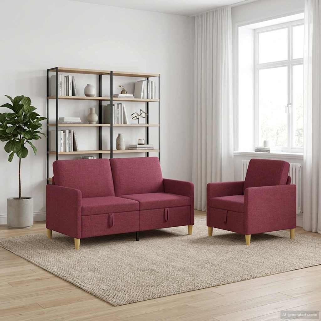 vidaXL Σαλονάκι Σετ Με Αποθηκευτικό Χώρο 2 pcs Κόκκινο Πολυεστέρας