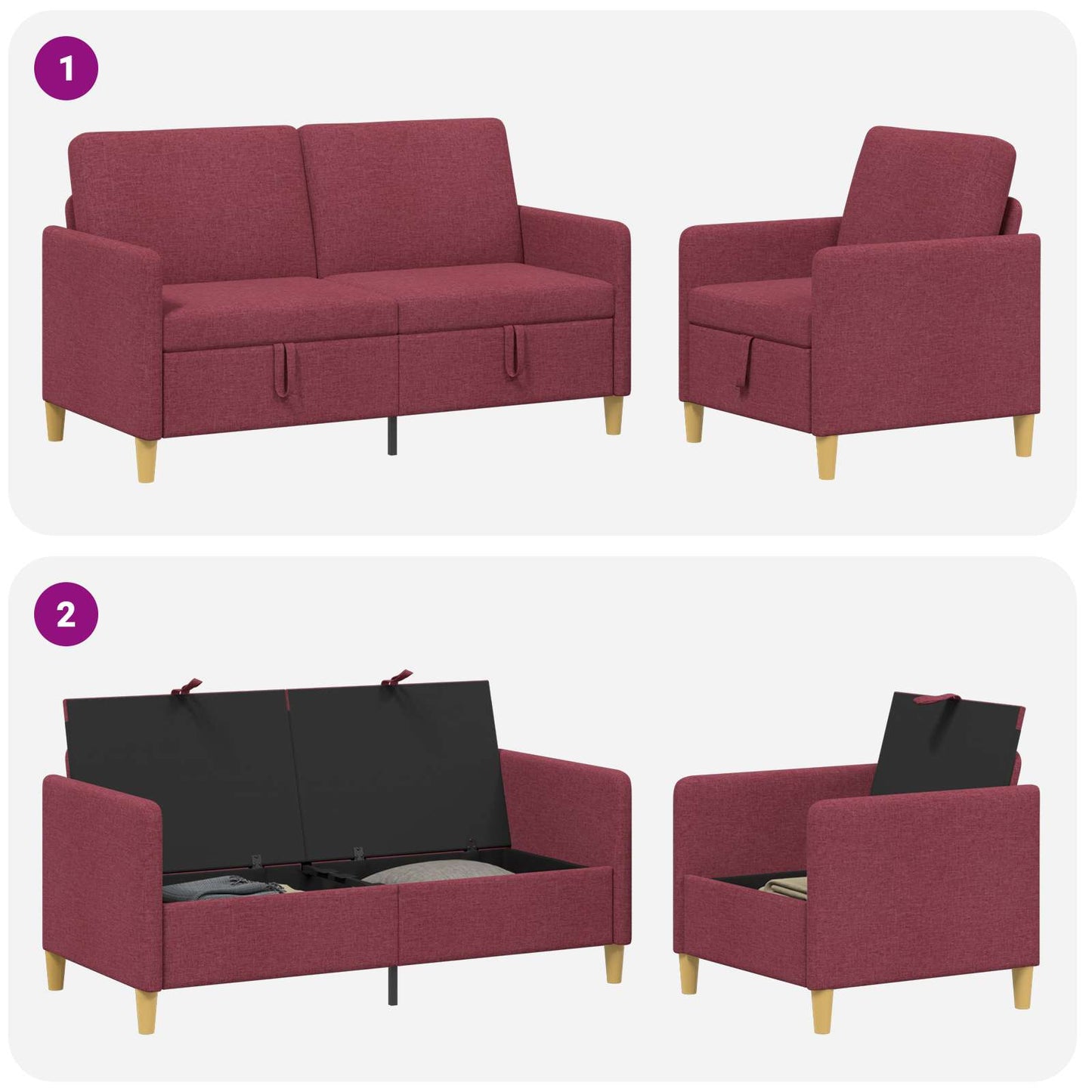 vidaXL Σαλονάκι Σετ Με Αποθηκευτικό Χώρο 2 pcs Κόκκινο Πολυεστέρας