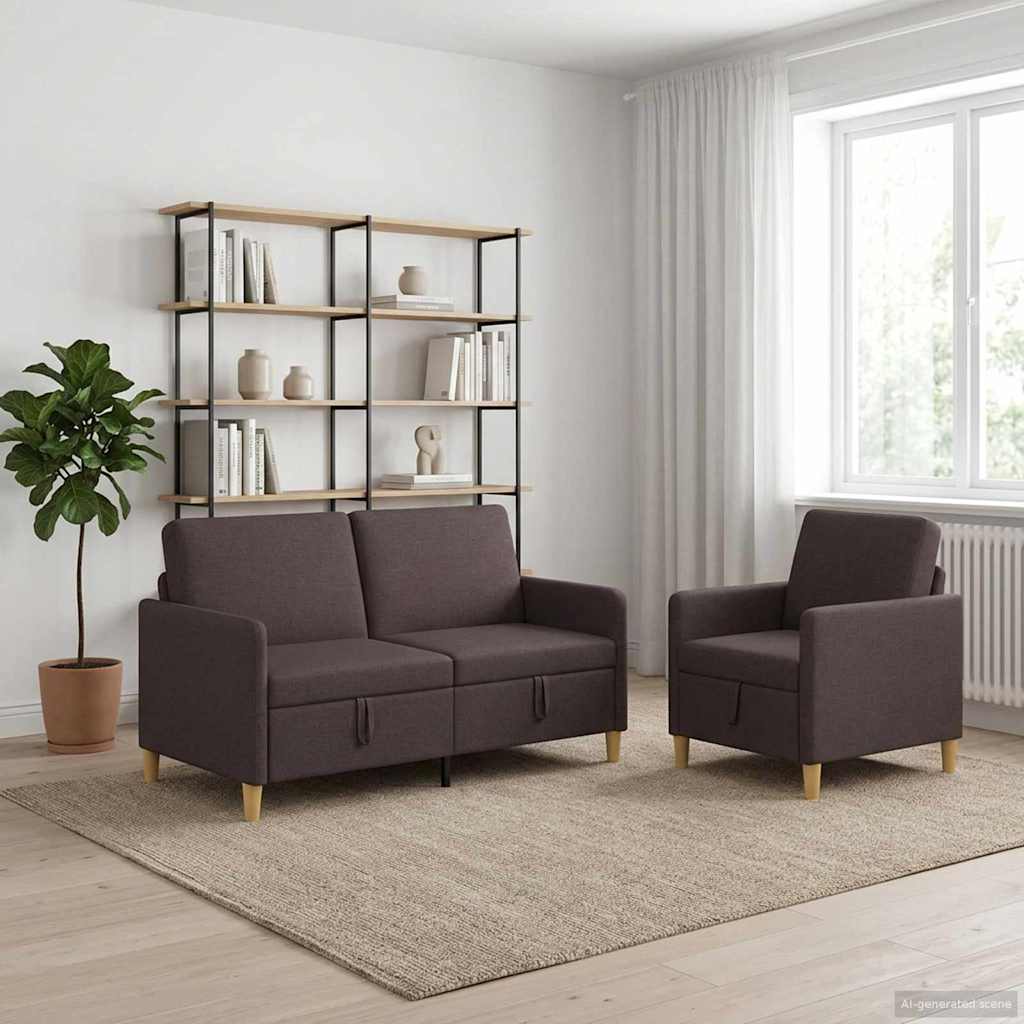 vidaXL Σαλονάκι Σετ Με Αποθηκευτικό Χώρο 2 pcs Σκούρο Καφέ Πολυεστέρας