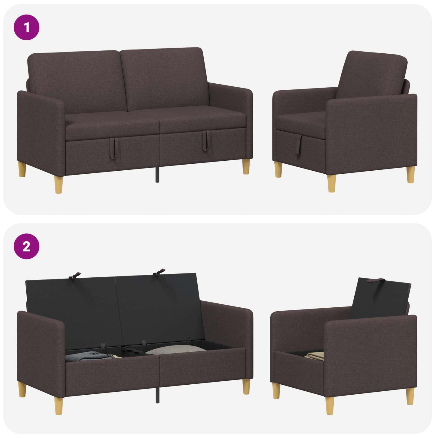 vidaXL Σαλονάκι Σετ Με Αποθηκευτικό Χώρο 2 pcs Σκούρο Καφέ Πολυεστέρας