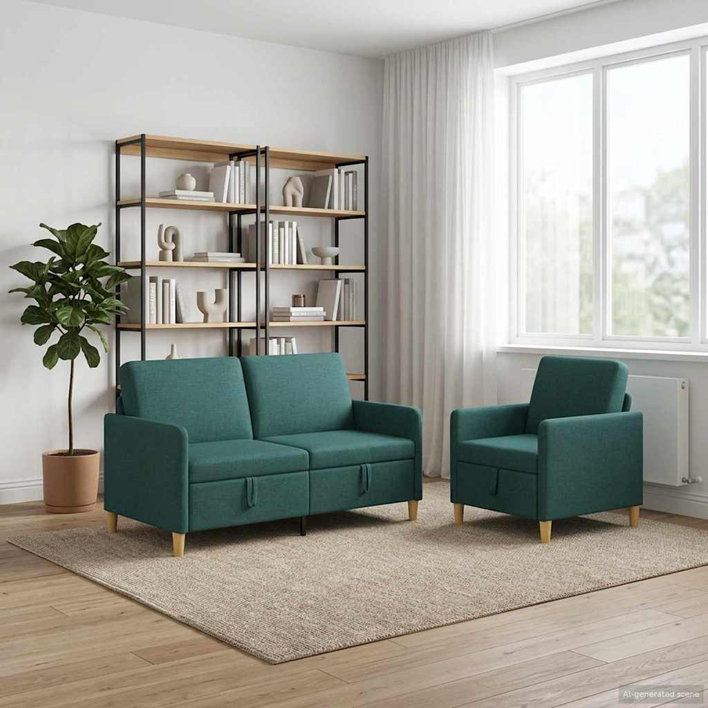 vidaXL Σαλονάκι Σετ Με Αποθηκευτικό Χώρο 2 pcs Σκούρο Πράσινο