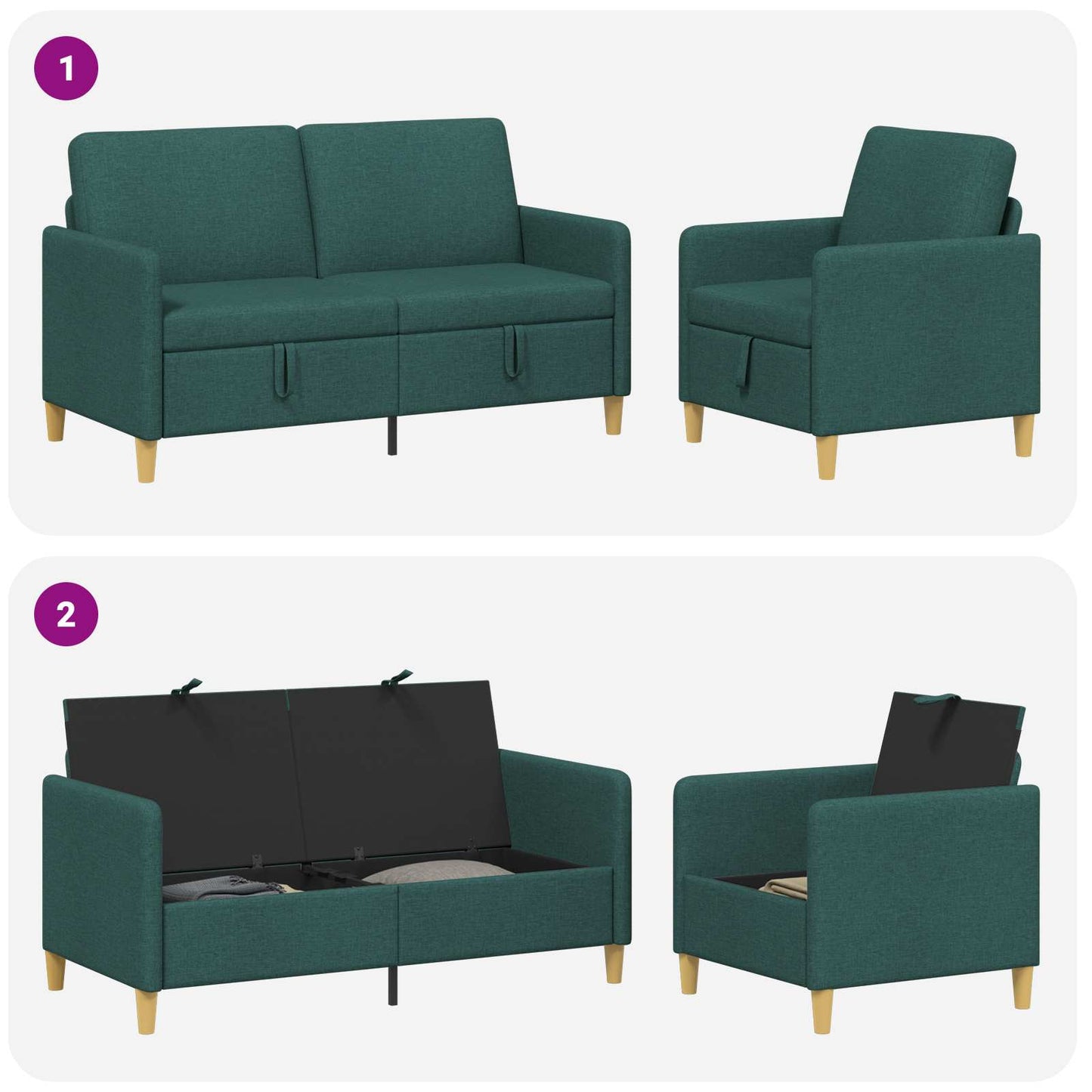 vidaXL Σαλονάκι Σετ Με Αποθηκευτικό Χώρο 2 pcs Σκούρο Πράσινο