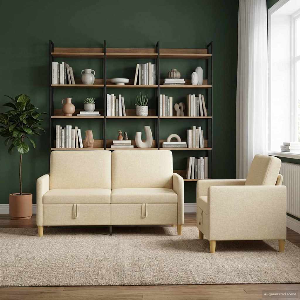 vidaXL Σαλονάκι Σετ Με Αποθηκευτικό Χώρο 2 pcs Κρεμ Πολυεστέρας