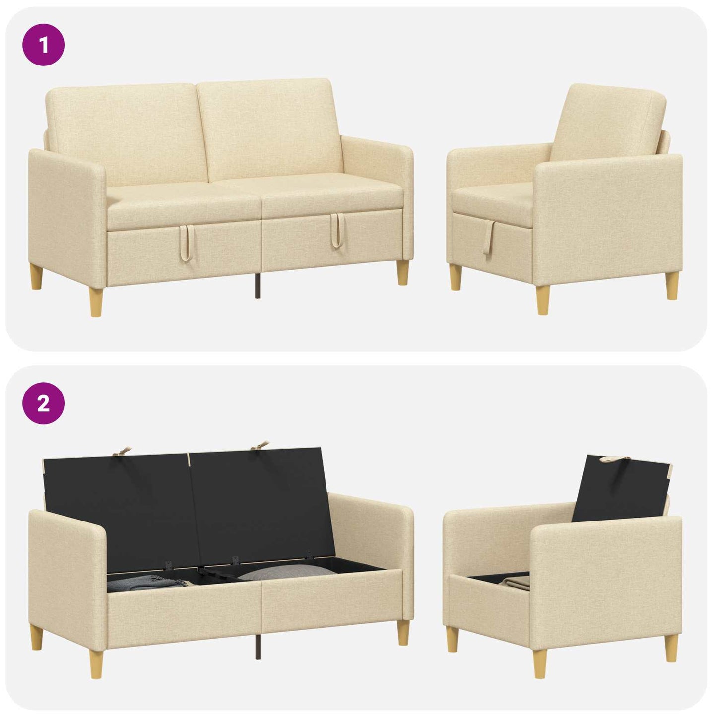 vidaXL Σαλονάκι Σετ Με Αποθηκευτικό Χώρο 2 pcs Κρεμ Πολυεστέρας