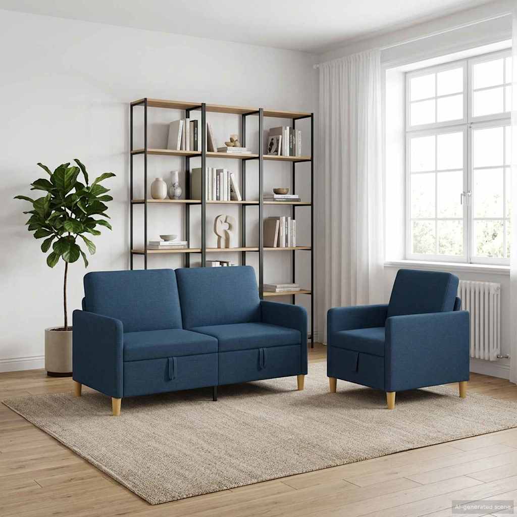 vidaXL Σαλονάκι Σετ Με Αποθηκευτικό Χώρο 2 pcs Μπλε Πολυεστέρας