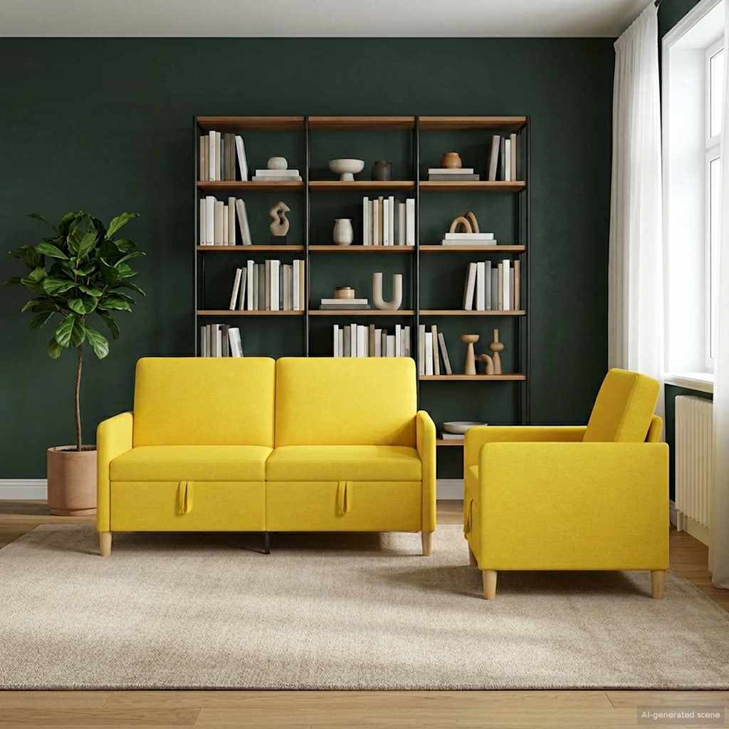 vidaXL Σαλονάκι Σετ Με Αποθηκευτικό Χώρο 2 pcs Απαλό Κίτρινο