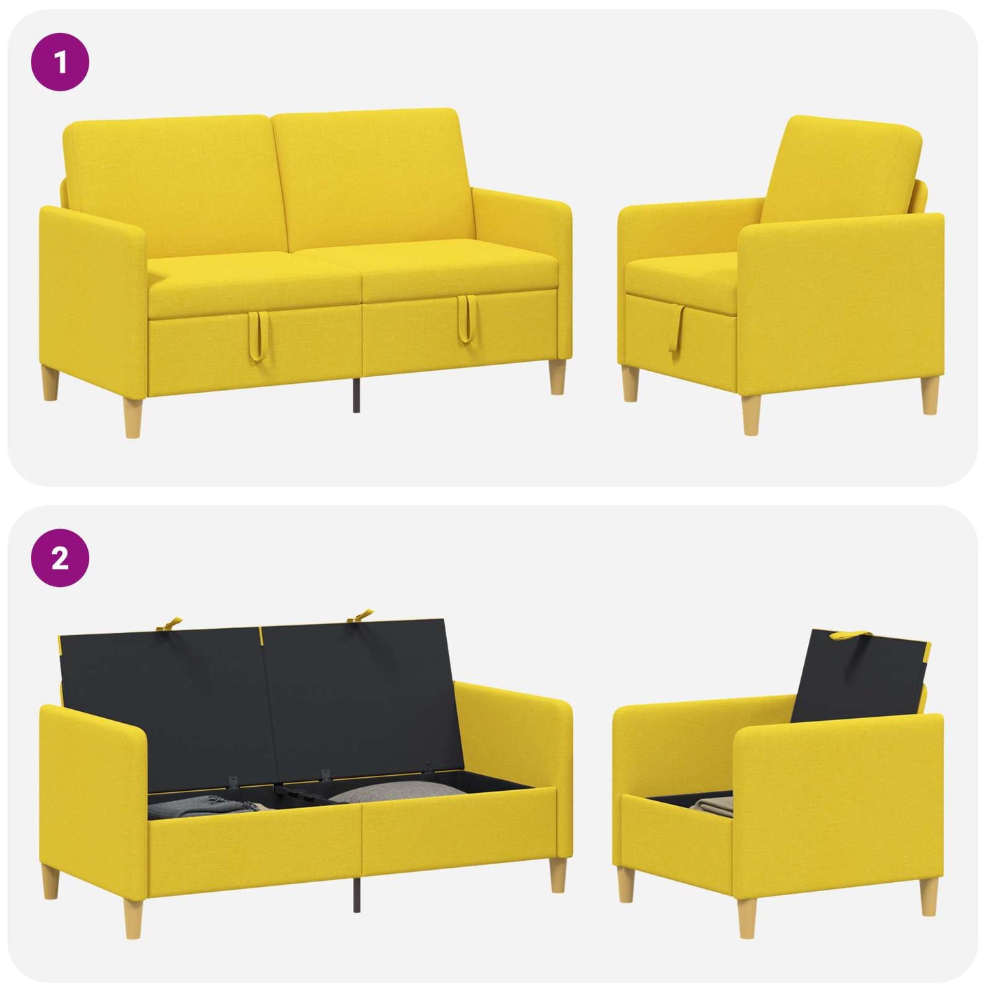 vidaXL Σαλονάκι Σετ Με Αποθηκευτικό Χώρο 2 pcs Απαλό Κίτρινο