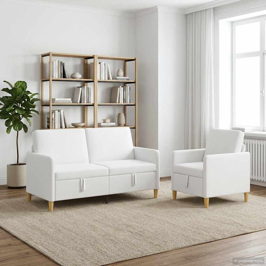 vidaXL Σαλονάκι Σετ Με Αποθηκευτικό Χώρο 2 pcs Λευκό Πολυεστέρας