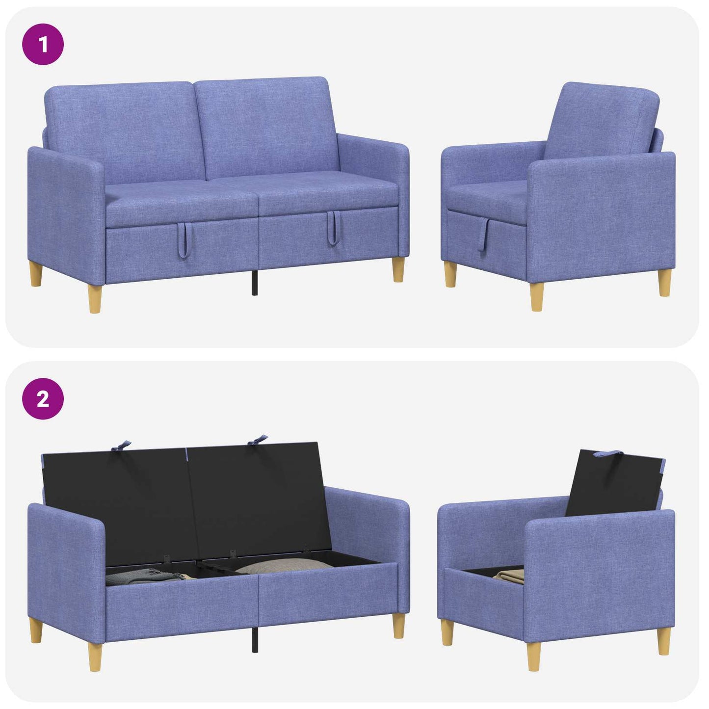 vidaXL Σαλονάκι Σετ Με Αποθηκευτικό Χώρο 2 pcs Μπλε τζην Πολυεστέρας
