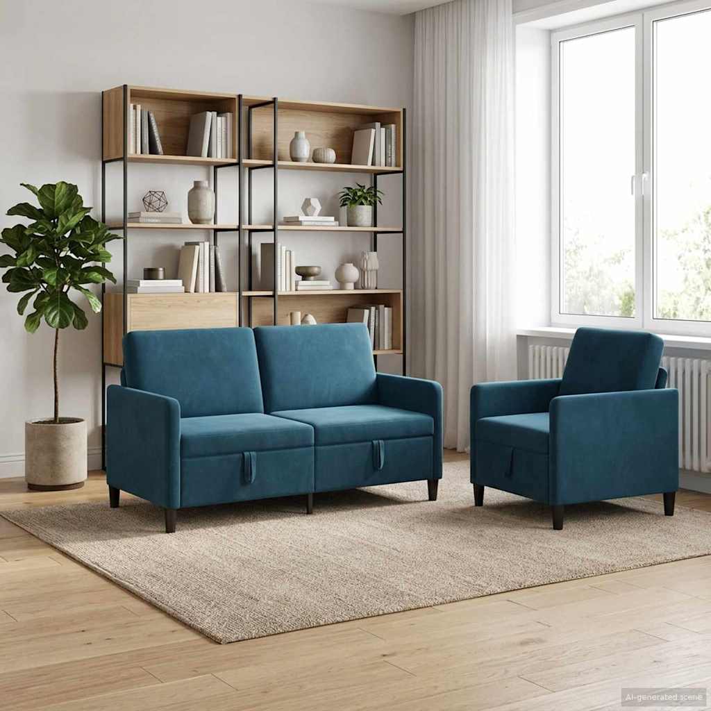 vidaXL Σαλονάκι Σετ Με Αποθηκευτικό Χώρο 2 τμχ. Μπλε Πολυεστέρας