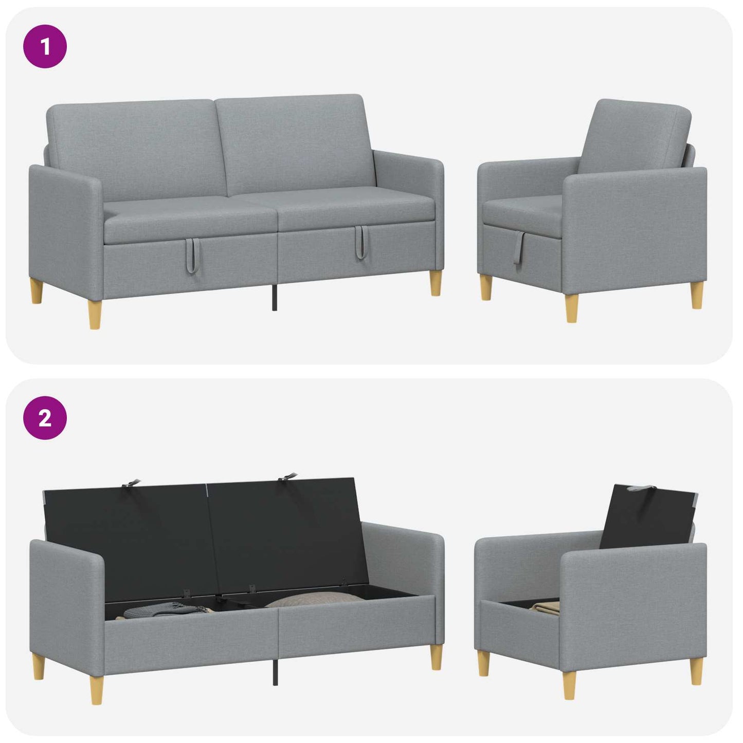 vidaXL Σαλονάκι Σετ Με Αποθηκευτικό Χώρο 2 pcs Ανοιχτό γκρι