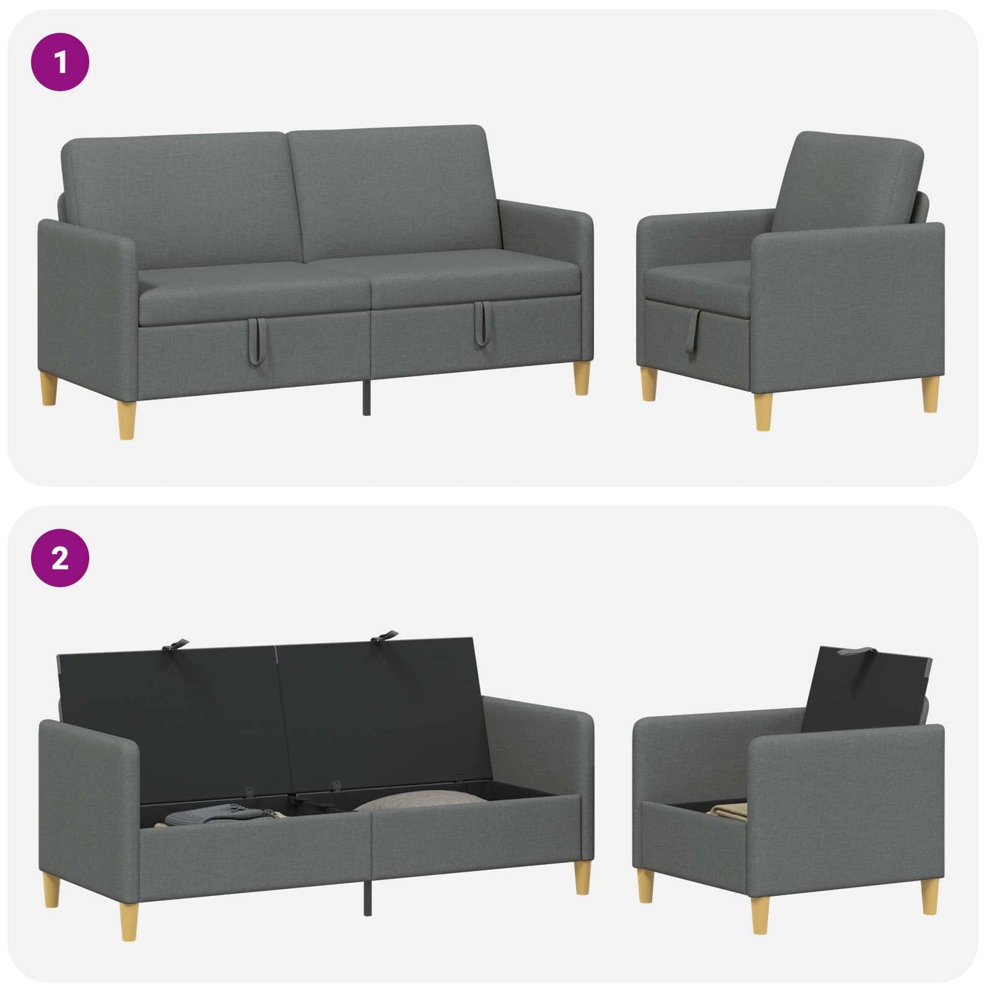 vidaXL Σαλονάκι Σετ Με Αποθηκευτικό Χώρο 2 pcs Σκούρο Γκρι Πολυεστέρας