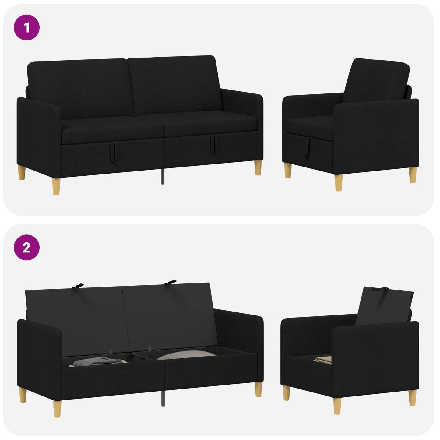 vidaXL Σαλονάκι Σετ Με Αποθηκευτικό Χώρο 2 pcs Μαύρο Πολυεστέρας