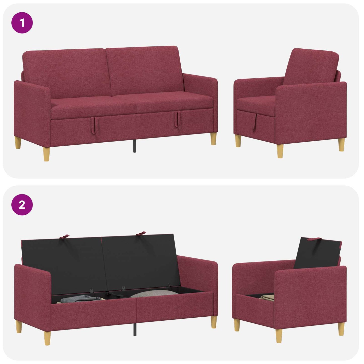 vidaXL Σαλονάκι Σετ Με Αποθηκευτικό Χώρο 2 pcs Κόκκινο Πολυεστέρας