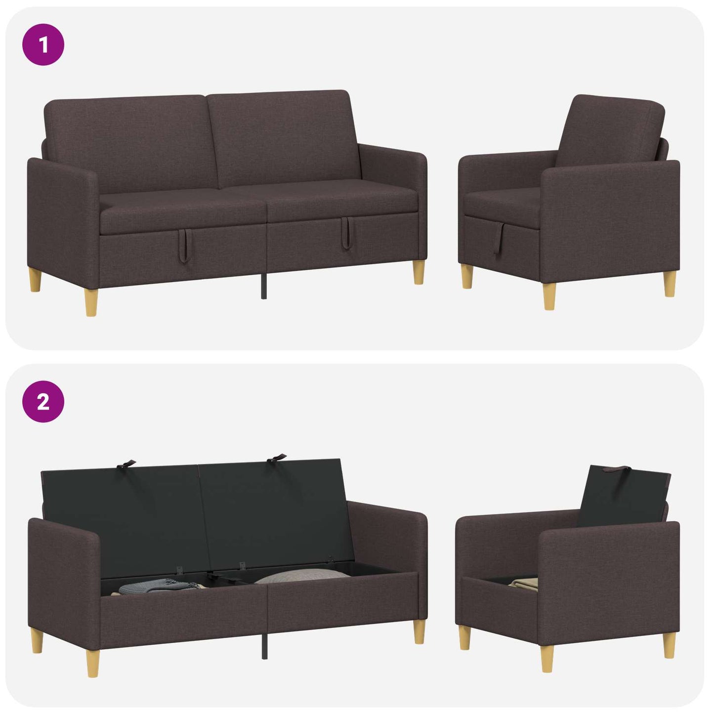 vidaXL Σαλονάκι Σετ Με Αποθηκευτικό Χώρο 2 pcs Σκούρο Καφέ Πολυεστέρας