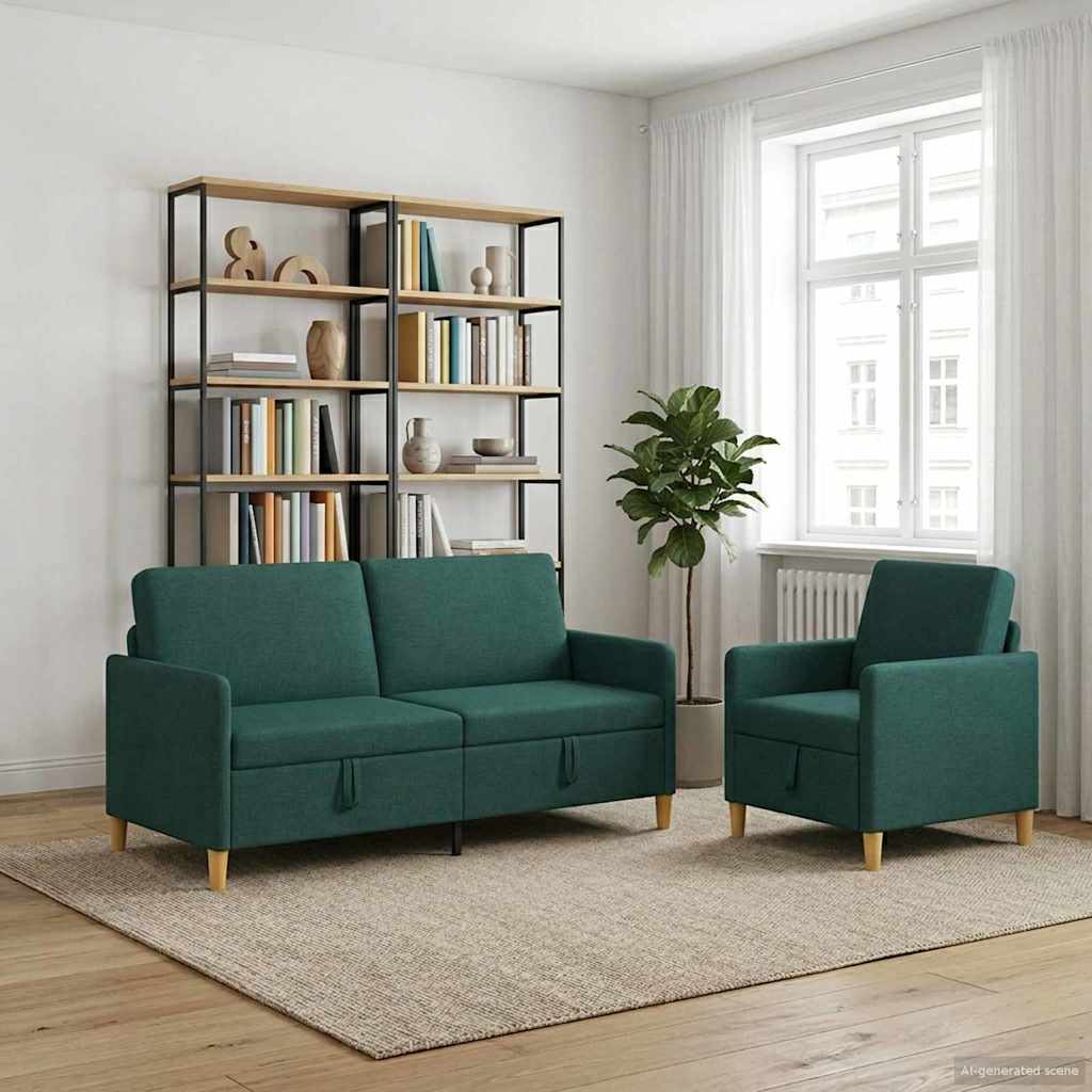 vidaXL Σαλονάκι Σετ Με Αποθηκευτικό Χώρο 2 pcs Σκούρο Πράσινο
