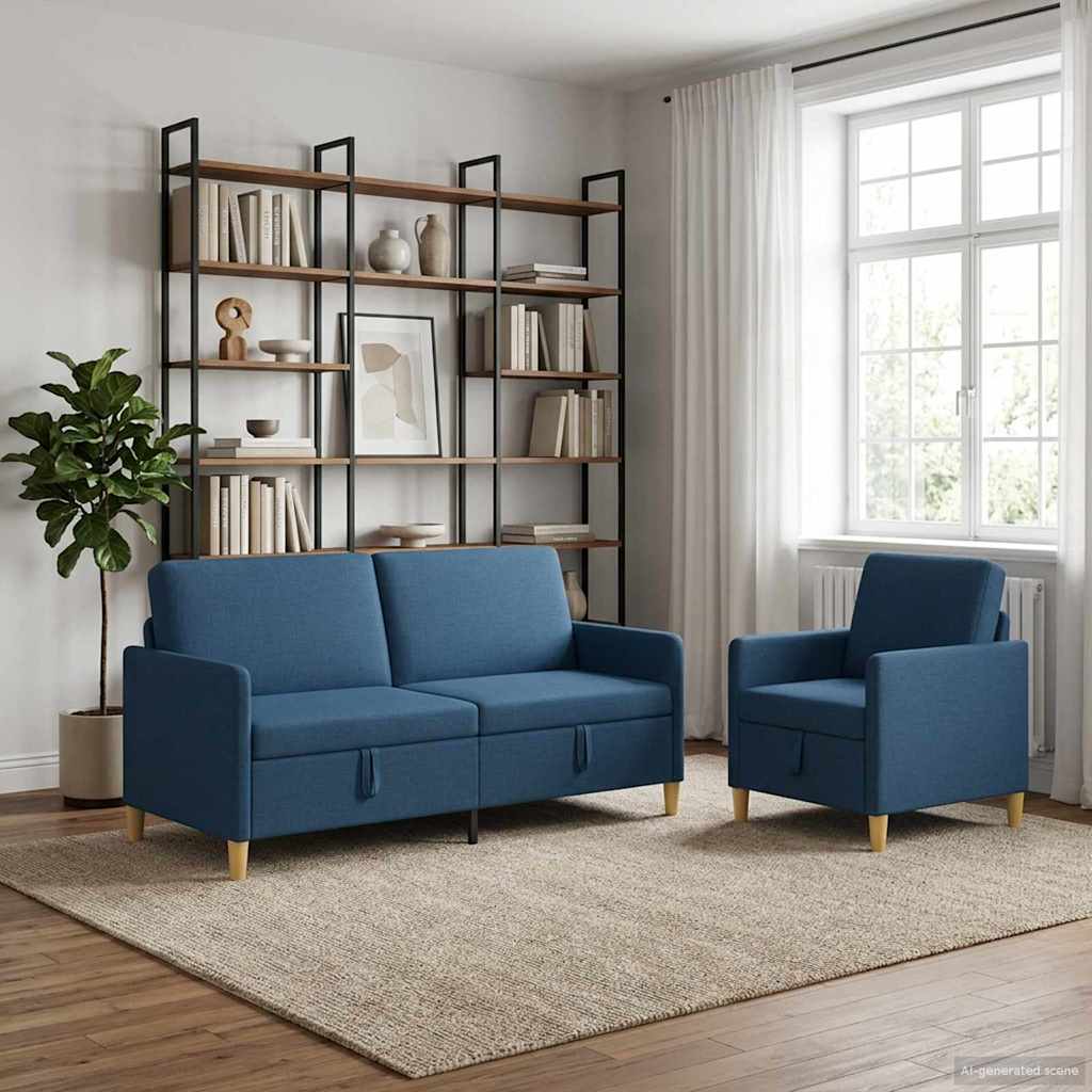 vidaXL Σαλονάκι Σετ Με Αποθηκευτικό Χώρο 2 pcs Μπλε Πολυεστέρας