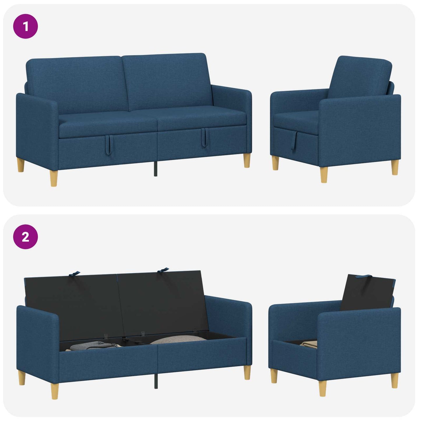 vidaXL Σαλονάκι Σετ Με Αποθηκευτικό Χώρο 2 pcs Μπλε Πολυεστέρας