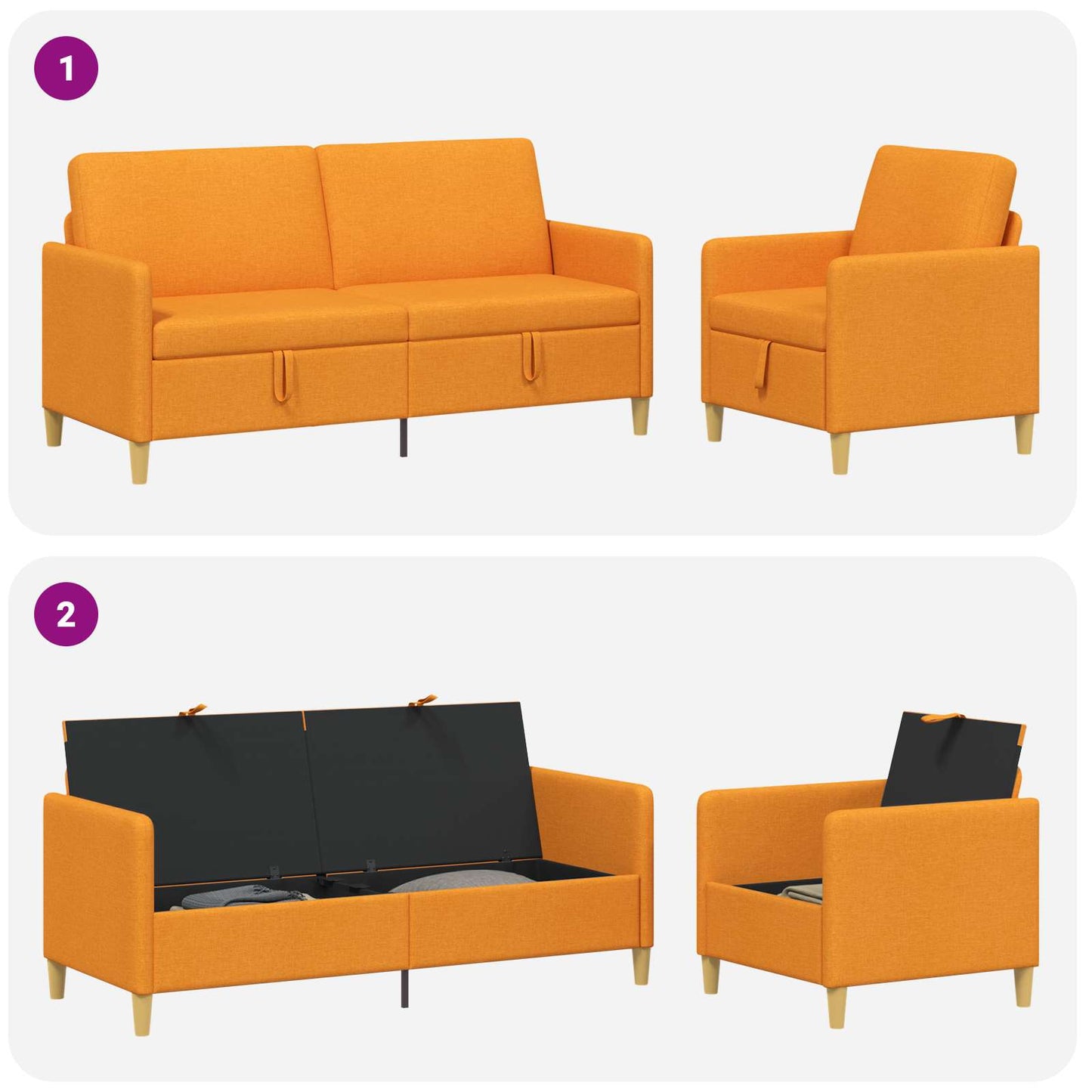 vidaXL Σαλονάκι Σετ Με Αποθηκευτικό Χώρο 2 pcs Σκούρο κίτρινο