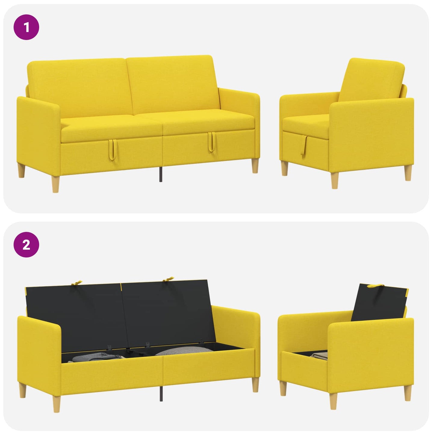 vidaXL Σαλονάκι Σετ Με Αποθηκευτικό Χώρο 2 pcs Απαλό Κίτρινο