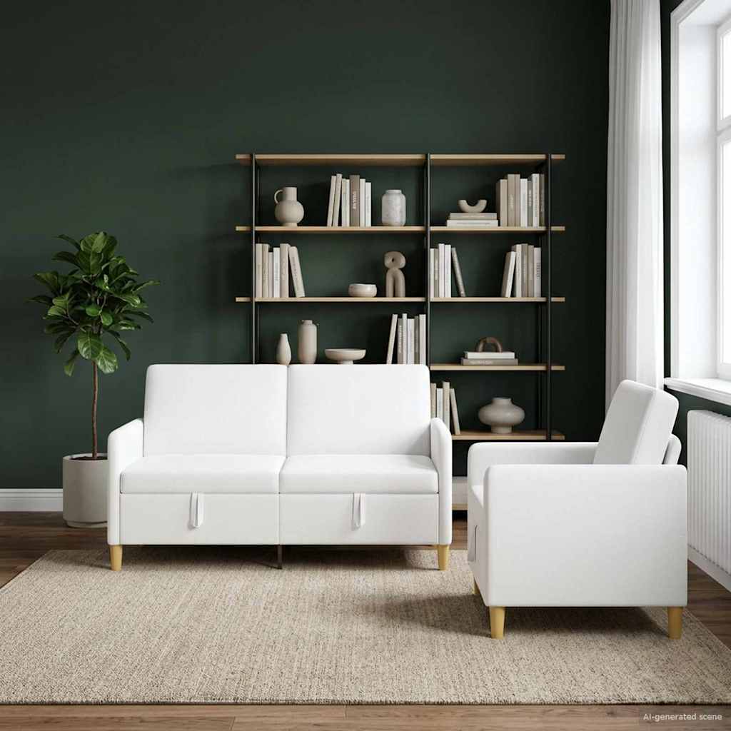 vidaXL Σαλονάκι Σετ Με Αποθηκευτικό Χώρο 2 pcs Λευκό Πολυεστέρας