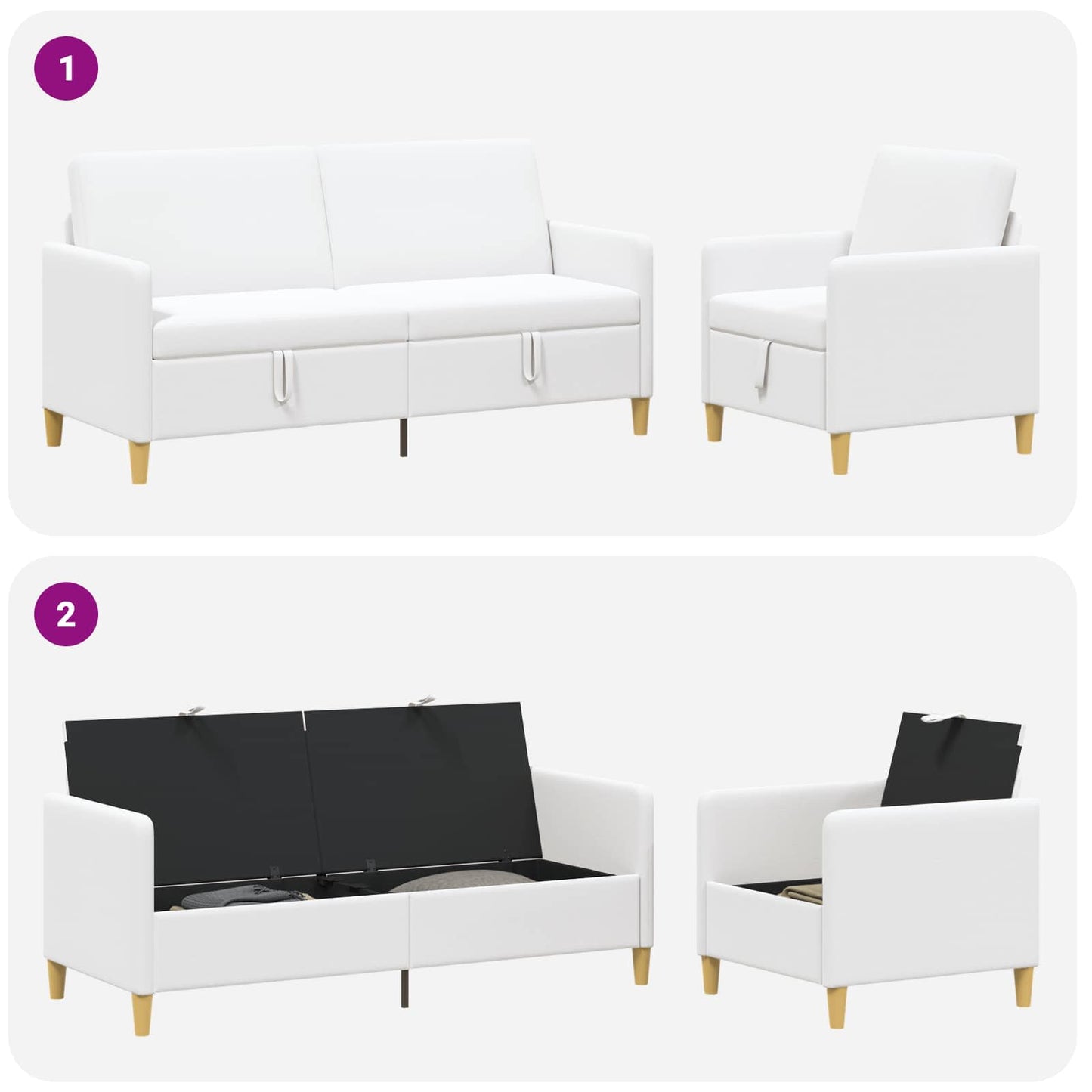 vidaXL Σαλονάκι Σετ Με Αποθηκευτικό Χώρο 2 pcs Λευκό Πολυεστέρας