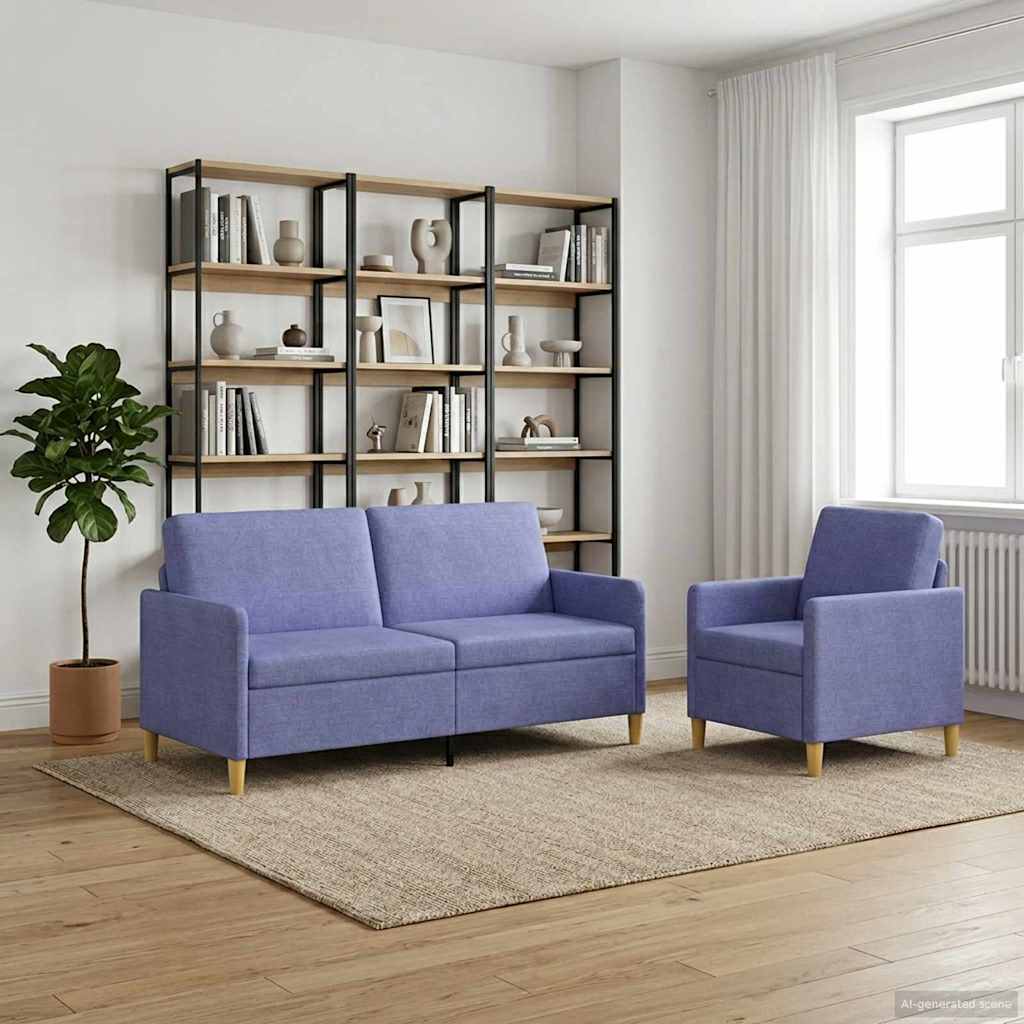 vidaXL Σαλονάκι Σετ Με Αποθηκευτικό Χώρο 2 pcs Μπλε τζην Πολυεστέρας
