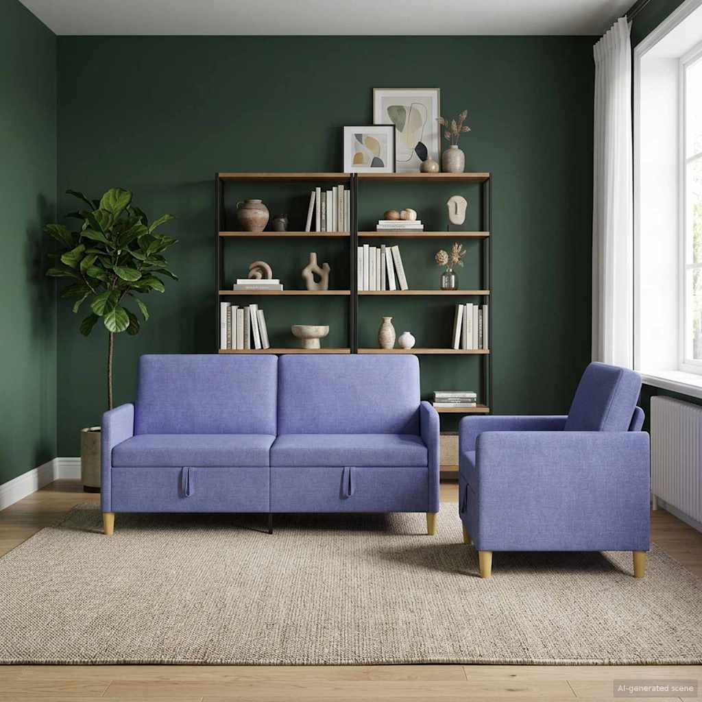 vidaXL Σαλονάκι Σετ Με Αποθηκευτικό Χώρο 2 pcs Μπλε τζην Πολυεστέρας