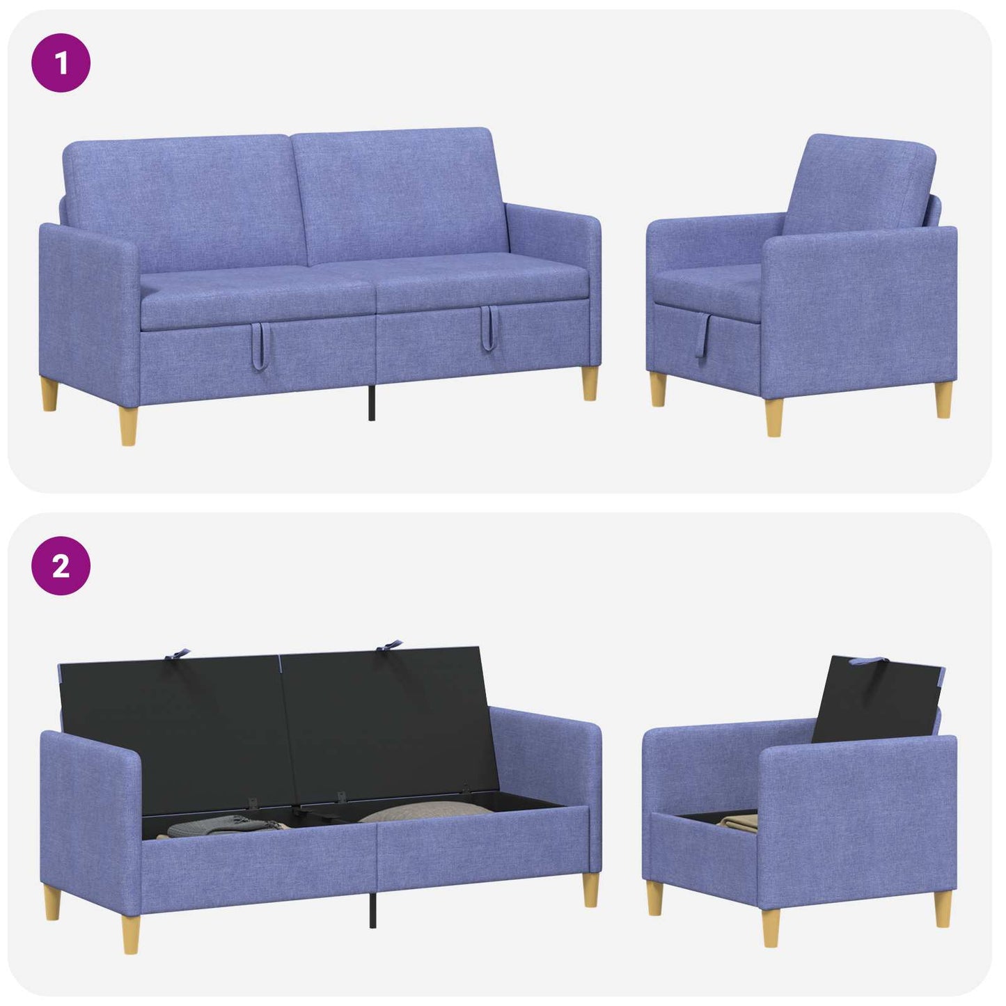 vidaXL Σαλονάκι Σετ Με Αποθηκευτικό Χώρο 2 pcs Μπλε τζην Πολυεστέρας