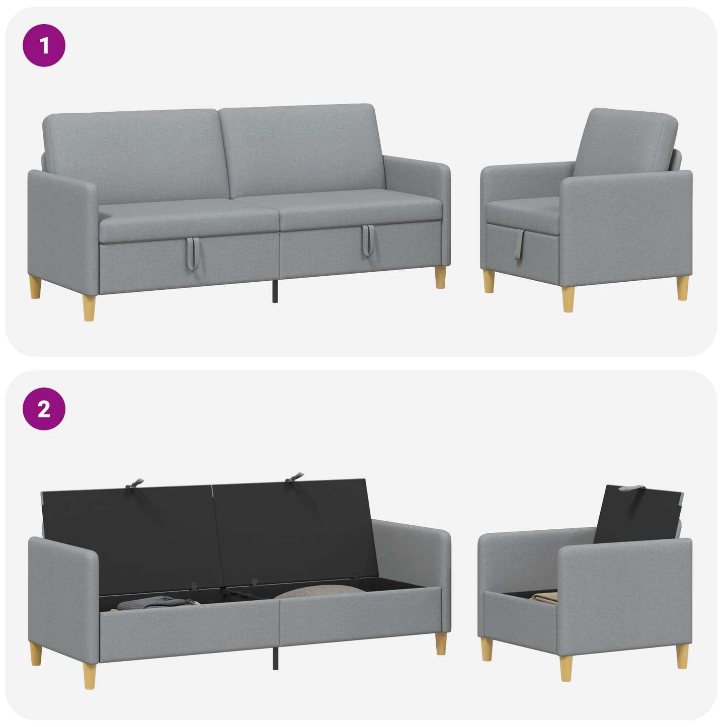 vidaXL Σαλονάκι Σετ Με Αποθηκευτικό Χώρο 2 pcs Ανοιχτό γκρι