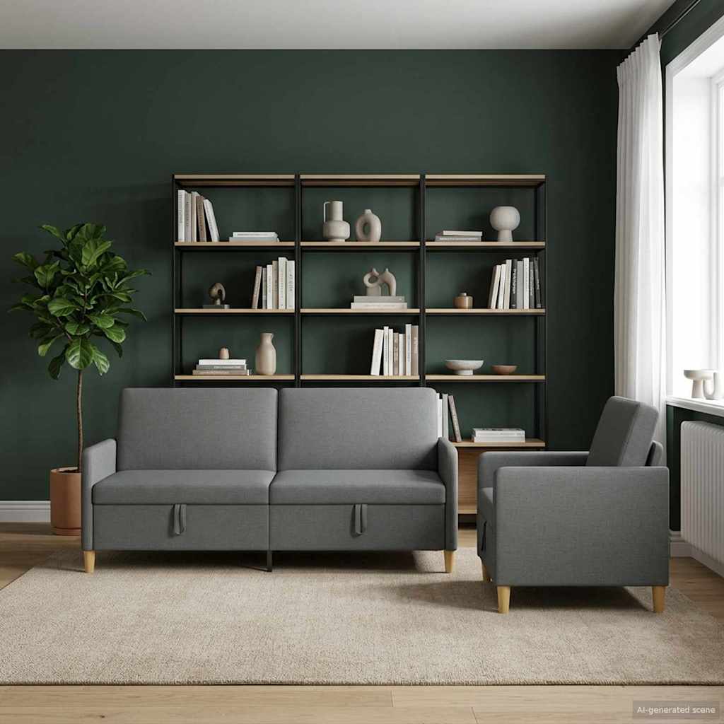 vidaXL Σαλονάκι Σετ Με Αποθηκευτικό Χώρο 2 pcs Σκούρο Γκρι Πολυεστέρας