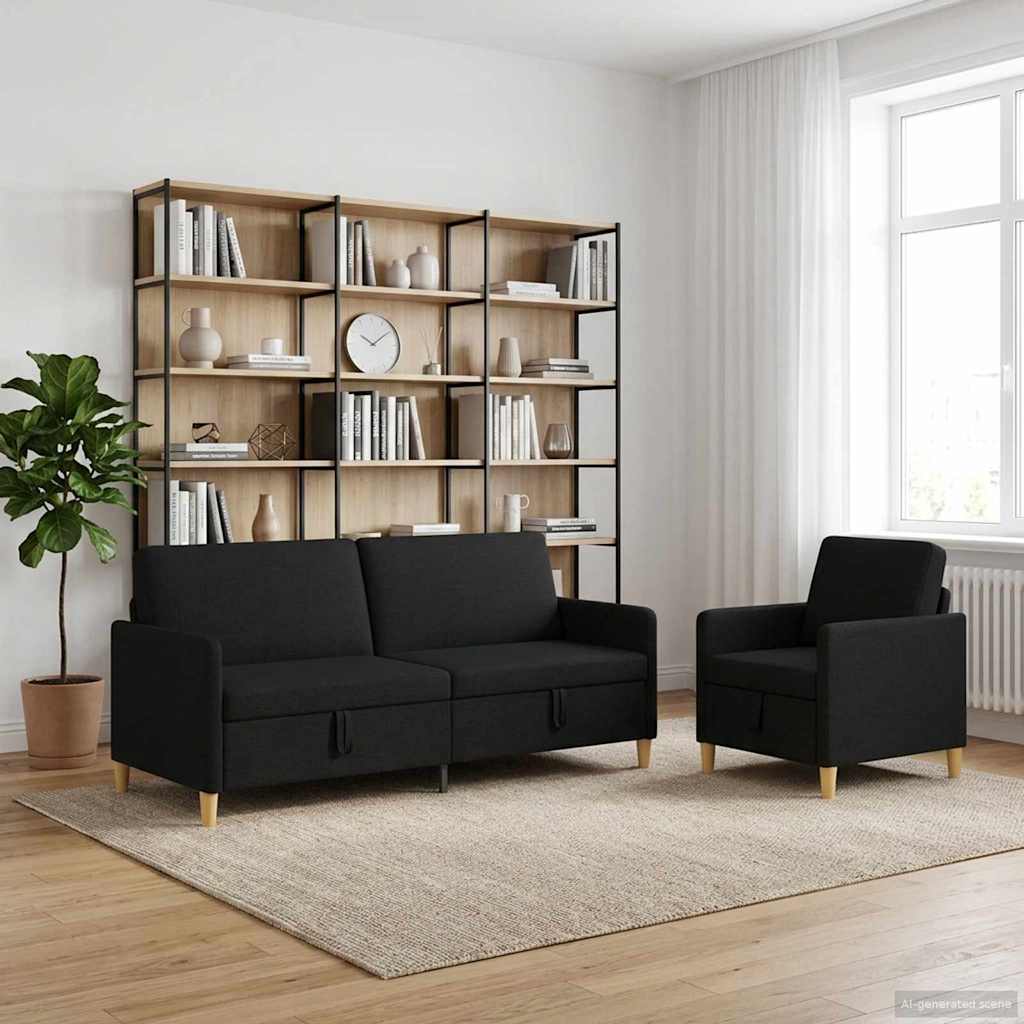 vidaXL Σαλονάκι Σετ Με Αποθηκευτικό Χώρο 2 pcs Μαύρο Πολυεστέρας