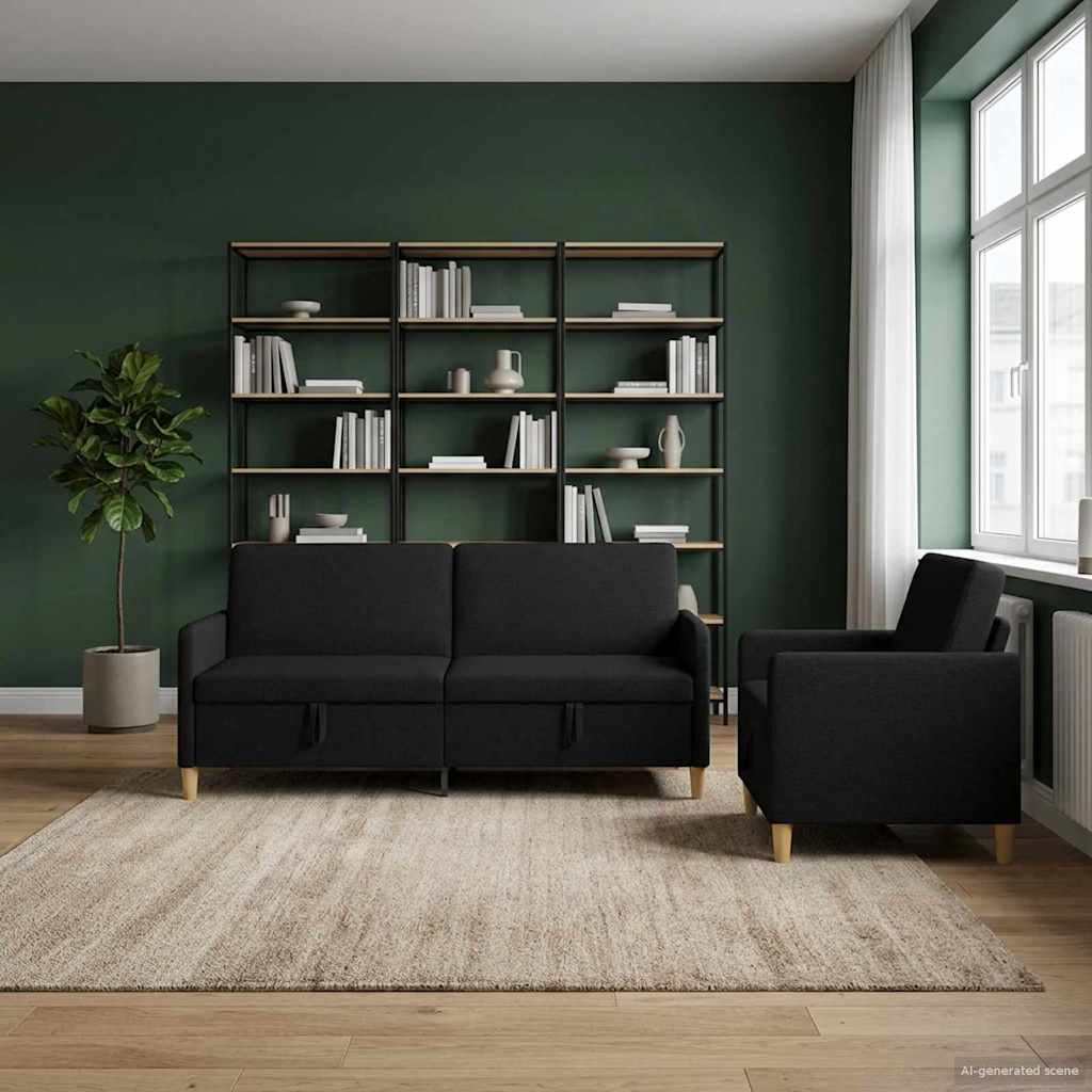 vidaXL Σαλονάκι Σετ Με Αποθηκευτικό Χώρο 2 pcs Μαύρο Πολυεστέρας