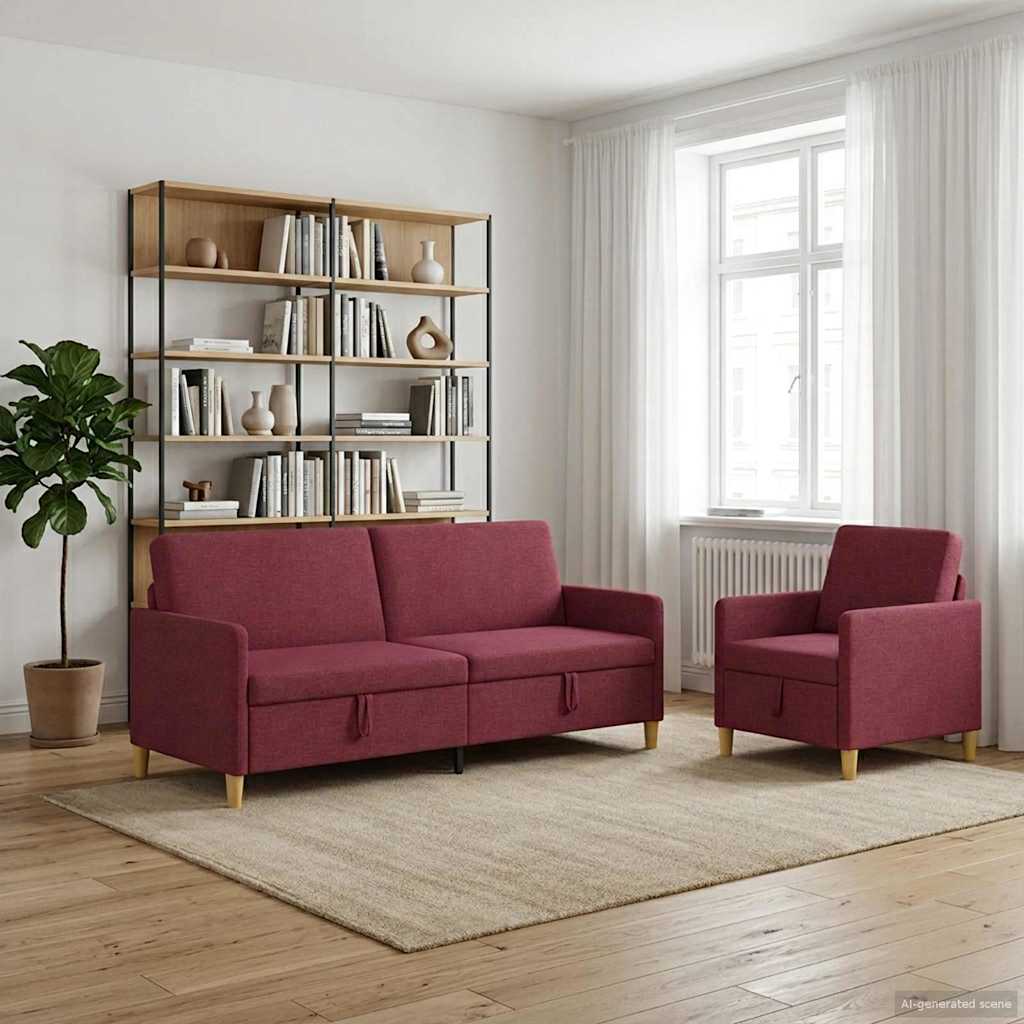 vidaXL Σαλονάκι Σετ Με Αποθηκευτικό Χώρο 2 pcs Κόκκινο Πολυεστέρας