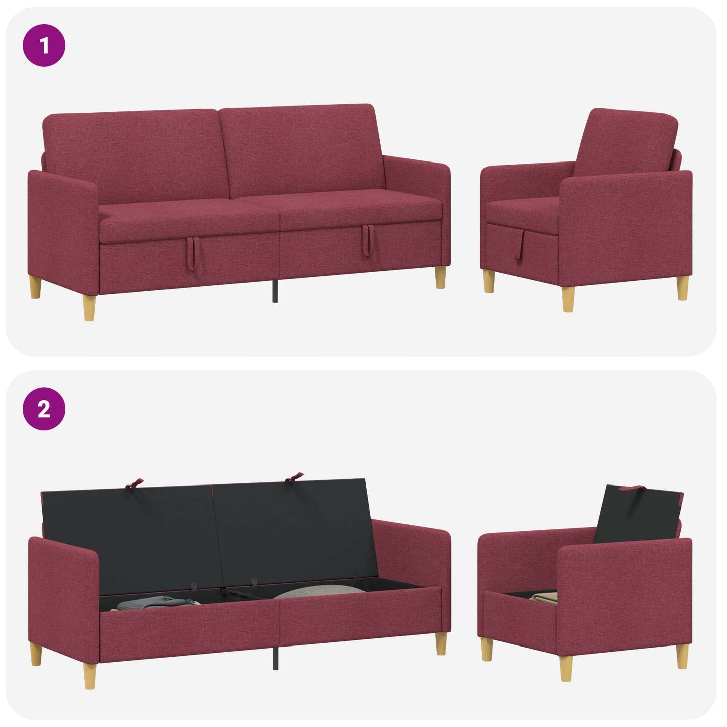 vidaXL Σαλονάκι Σετ Με Αποθηκευτικό Χώρο 2 pcs Κόκκινο Πολυεστέρας