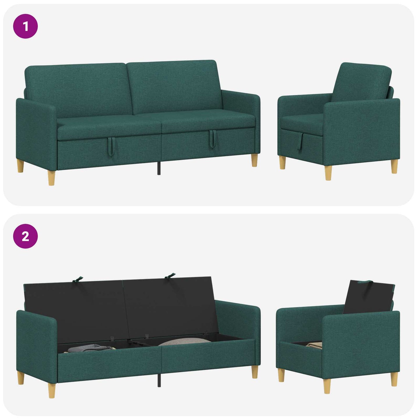 vidaXL Σαλονάκι Σετ Με Αποθηκευτικό Χώρο 2 pcs Σκούρο Πράσινο