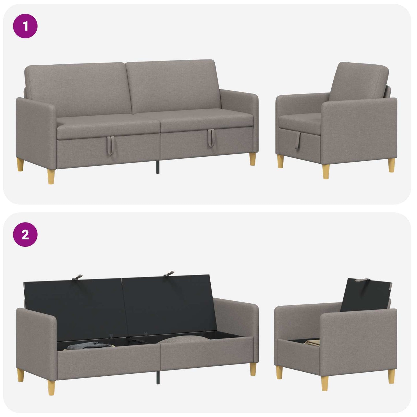 vidaXL Σαλονάκι Σετ Με Αποθηκευτικό Χώρο 2 pcs Taupe Πολυεστέρας